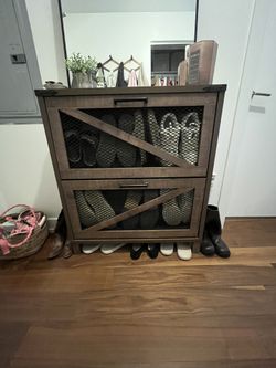 Shoe Cabinet with 2 Flip Drawers Farmhouse Shoe Storage