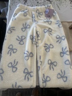 Cream And Blue Bow Print Pajama Pant