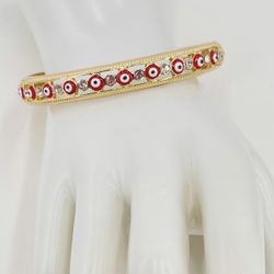 Gold Plated Colorful multi-color Evil Eye Bracelet/Pulsera Ojo Turco Baño  Oro