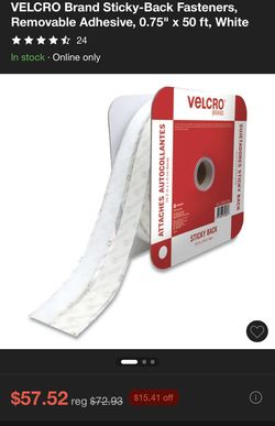 VELCRO Brand Sticky-Back Fasteners, Removable Adhesive, 0.75" × 50 ft, White