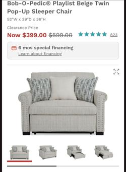 Beige Twin Pop-Up Sleeper Chair