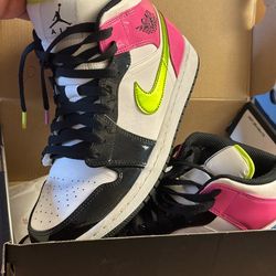 Air Jordan 1 Mid Neon/Pink  Size 9 Men / 10.5 Women