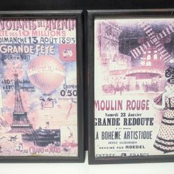 Set of 2 Framed Vintage Paris Prints – Moulin Rouge & Eiffel Tower – 16x12” French Decor (No Glass)

