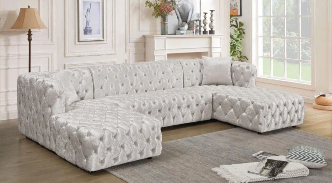 Coco Velvet White 3pc. Sectional (3 Boxes)