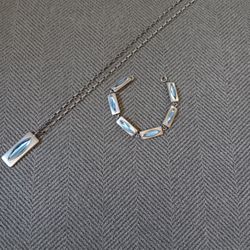 Jorge Jensen "Denmark" Vintage Blue Glass Pewter Necklace  & Bracelet Set