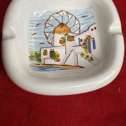 6 Inch Handmade In Greece Ceramic Greek White Pottery Greek Island Design Ashtray Imported From Greece (2 available)