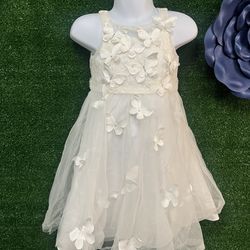 Monsoon Off White Butterfly appliqué Dress Size 3 Toddler