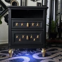 Unique🪲 Eclectic/ Gothic/ Elegant Accent/Side Table/Nightstand with Night Light