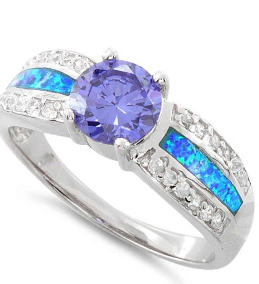 Tanzanite &
Elegant ,Stunning Round Blue Lab Opal CZ SS Ring