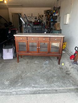 Wood Buffet Sideboard with Marble Top
