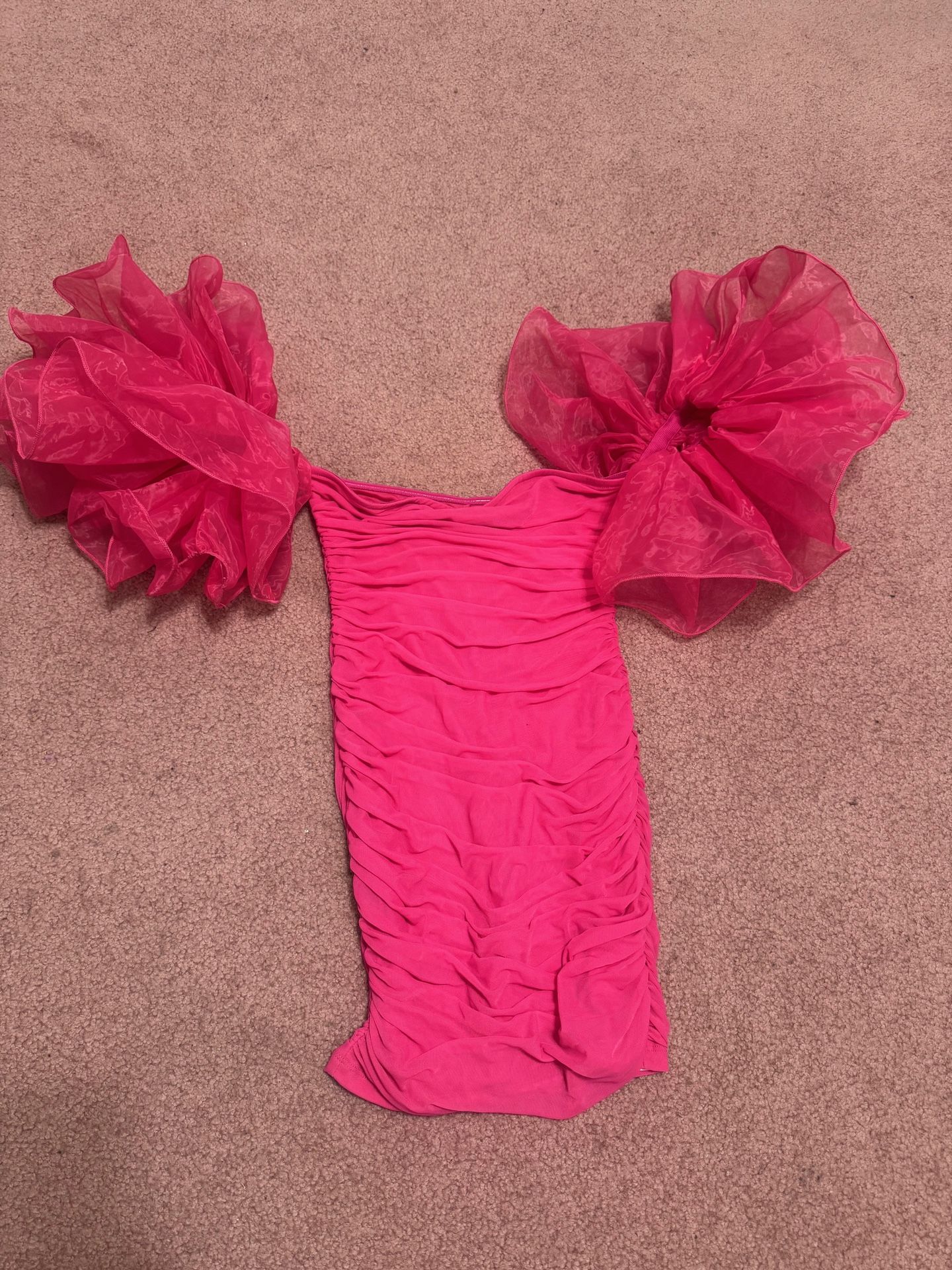New Small hot short stretchy vintage 80s poof sleeve dress cocktail evening
