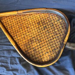 Vintage Bamboo Rattan Leaf Shaped Serving Tray 