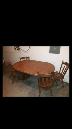Originally $800 - Table 6 Chairs & Real Wood Complete Full Set Dining Room Kitchen Dinner Table with 2 Re-Sizable Inserts