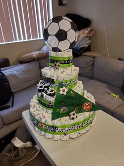 Soccer themed Baby Shower Diaper Cake