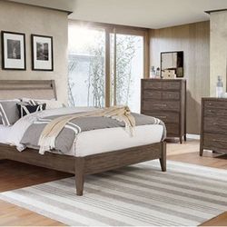 Brand New Warm Grey & Beige 4pc Queen Bedroom Set (Available In California & Eastern King)