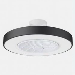 21 in. Integrated LED Indoor Modern Black Caged Round Enclosed Flush Mount Ceiling Fan Light with Remote for Bedroom