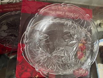 Clear Glass Christmas Poinsettia Platter