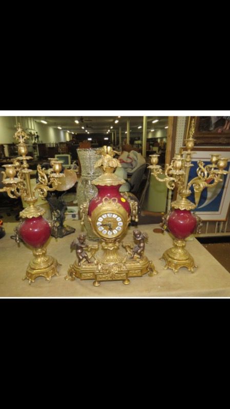 Antique clock and candelabras set