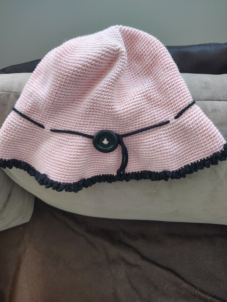 Pink Floppy All Cotton Hat With Big Black Button On Side