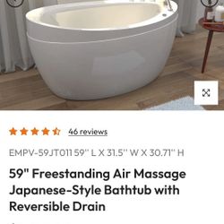 Japanese style 59 in. Acrylic Deep Soaking Freestanding Bathtub with Faucets and Integral Seat