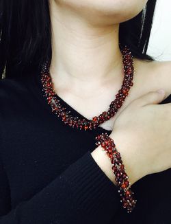 Amber and Silver Necklace and Bracelet