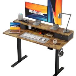 Agilestic 48 x 24 Inches Electric Standing Desk with 2 Storage Drawers, Adjustable Height Sit and Stand Computer Table with Splice Board, Rustic Brown
