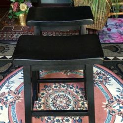 2 Black Matching Bar Stools, Solid wood - 24H x 17L x 9W 