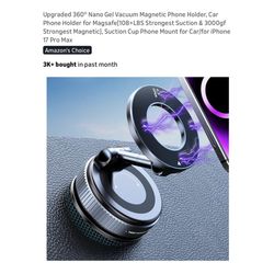 Brand new Upgraded 360° Nano Gel Vacuum Magnetic Phone Holder, Car Phone Holder for Magsafe[108+LBS Strongest Suction & 3000gf Strongest Magnetic], Su