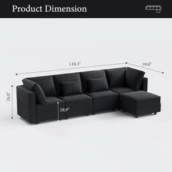 S11 $249 118" 5 Seats L Shaped Modular Velvet Sectional Couch with Storage, Black FSC-certified hardwood frame, Pet-friendly velvet upholstery, Adjus