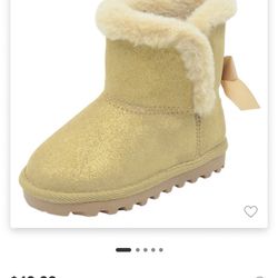 BEARPAW Toddler Julia Suede Boots with Faux-Fur - Champagne Glitter, Size 6T