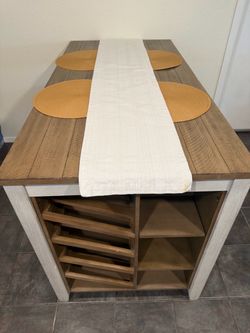 Kitchen Island Table with Wine Rack Storage