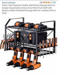 Power Tool Organizer Holder Wall Mount Storage Rack for Garage Organization Heavy Duty Metal Tool Shelf with Battery Holder Handheld Storage Rack for 
