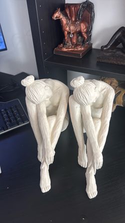 Set of 2 White Seated Figure Sculptures