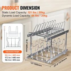 Pan and Pot Rack 2-Tier Expandable Pull Out Under Cabinet Organizer 12 in. W Standing Chrome Plated Pot Rack