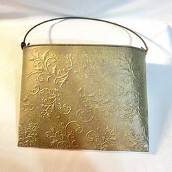 Vintage Green Pressed Tin Flower Bucket For Door/ Wall/ Lovely Design