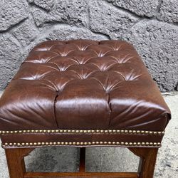 Antique CHESTERFIELD Leather Footstool 