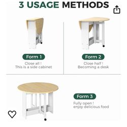 Round Drop-Leaf Folding Dining Table, Multifunctional Convertible Dining Table