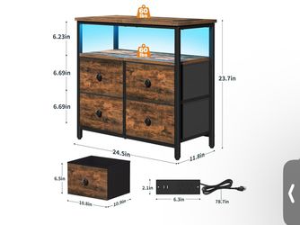 Night Stand with Charge Station and 4 Drawers Bedside