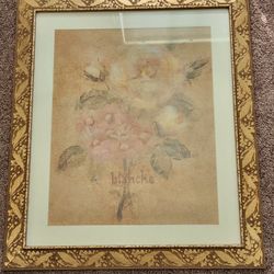 Gold Frame Rose Blanche Painting 28 X 24