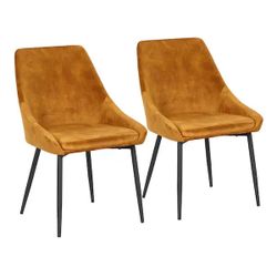 Diana Dining Chair in Golden Yellow Velvet and Black Metal (Set of 2