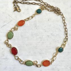 Gold Tone Long Colorful Beaded Necklace 