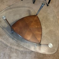 Wood And Glass Coffee Table With Two End Tables