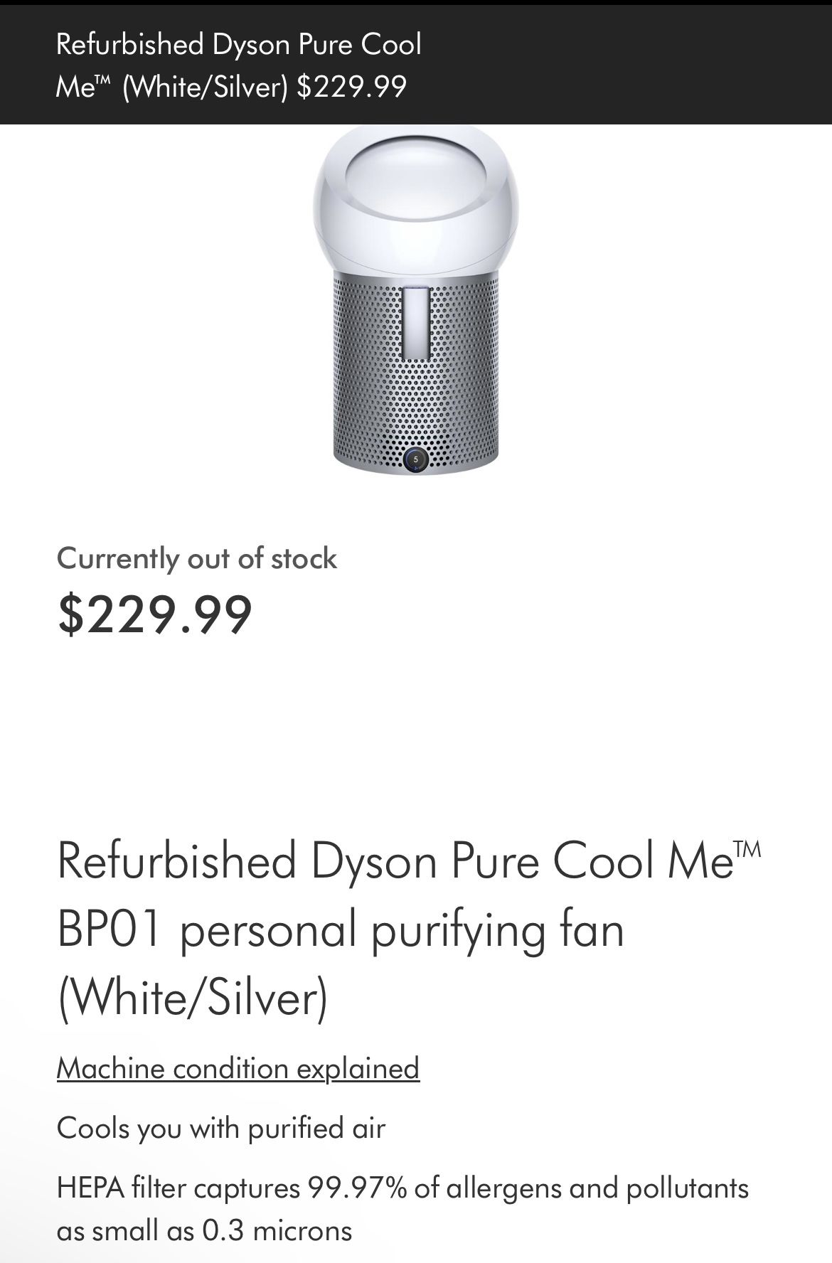 Dyson Pure Cool Me Personal Air Purifier