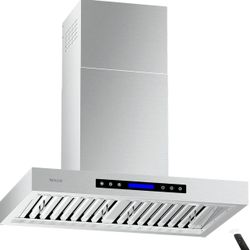 304  Wall Mount Range Hood 30", 900 CFM Range Hood Stainless Steel Kitchen Hood Vent With 4 Speeds Touch Panel Control LCD Display and Remote / 2 Pcs 