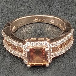Suzy Levian Sterling Rose Gold Asscher Cut Cubic Zirconia Engagement Ring Sz 6