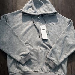 Grey Alo Zip-Up Hoodie – Size S,