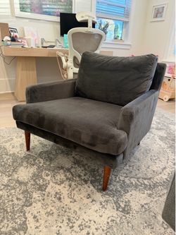 Article Velvet Armchair – Charcoal Grey / Mid-Century Modern – Excellent Condition
