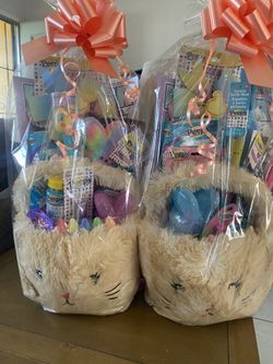 2 Easter bunny baskets peeps themed