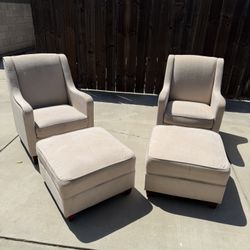 Set of Two Beige Armchairs with Ottomans & Beige Outdoor Sofa