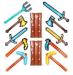 Minecraft Inflatable Pixel Weapon Bulk Diamond Swords Axe Pickaxe Trident Shields